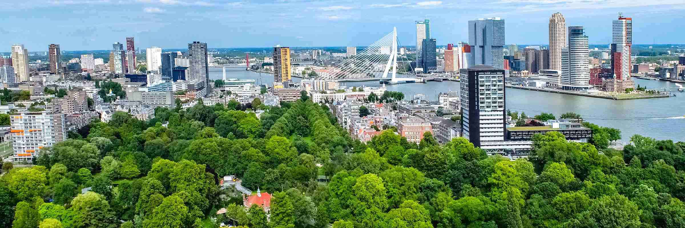 Luftansicht der Stadt mit hohen Gebäuden und Grünflächen