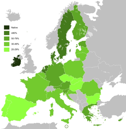 Karte der englischsprachigen Fähigkeiten in der EU